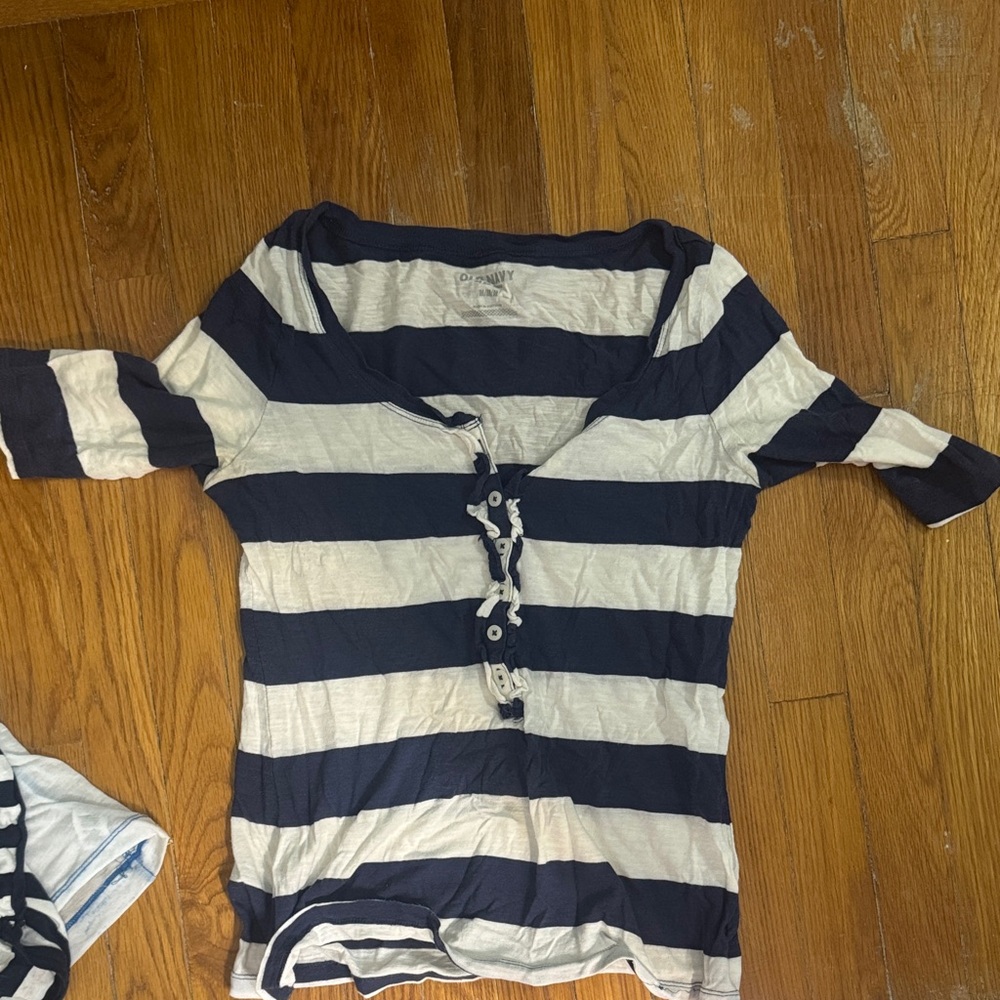 Old Navy Striped Navy & White Button-Front Top
